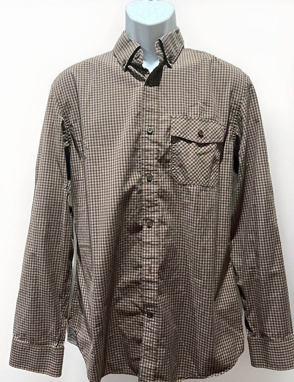 Banana Republic 90s Button Down Flannel Shirt Brown Blue Check Plaid Medium
